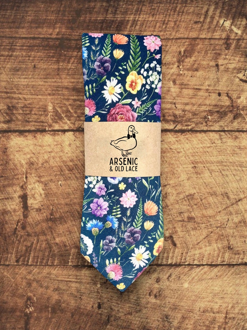 Men's Dark Navy Wild Flower Floral Neck Tie Available as Skinny Tie, Slim Tie or Standard Tie image 2