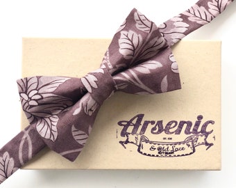 Men's Purple Mauve Floral Bow Tie - available as traditional self-tie or pre-tied. Also available for women, boys, toddlers or babies