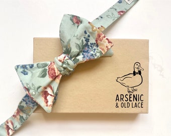 Men's Mint Green Floral Bow Tie - available as traditional self-tie or pre-tied. Also available for women, boys, toddlers or babies