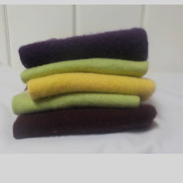 Upcycled Felted Cashmere Sweater Pieces - Bright Green, Yellow and Purple