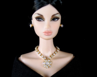 Rhinestone Doll jewelry for Fashion Royalty, Barbie, and similar 12” fashion dolls by SohoDolls, necklace and earrings