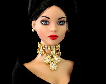 Doll Jewelry, Rhinestone necklace, earrings, for Tonner Tyler, Sybarite and other 16” fashion dolls by SohoDolls