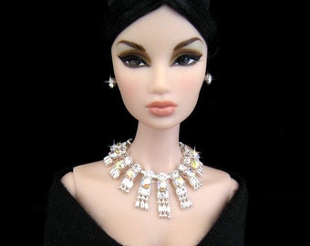 Rhinestone Doll jewelry for Fashion Royalty, Barbie, and similar 12” fashion dolls by SohoDolls, necklace and earrings