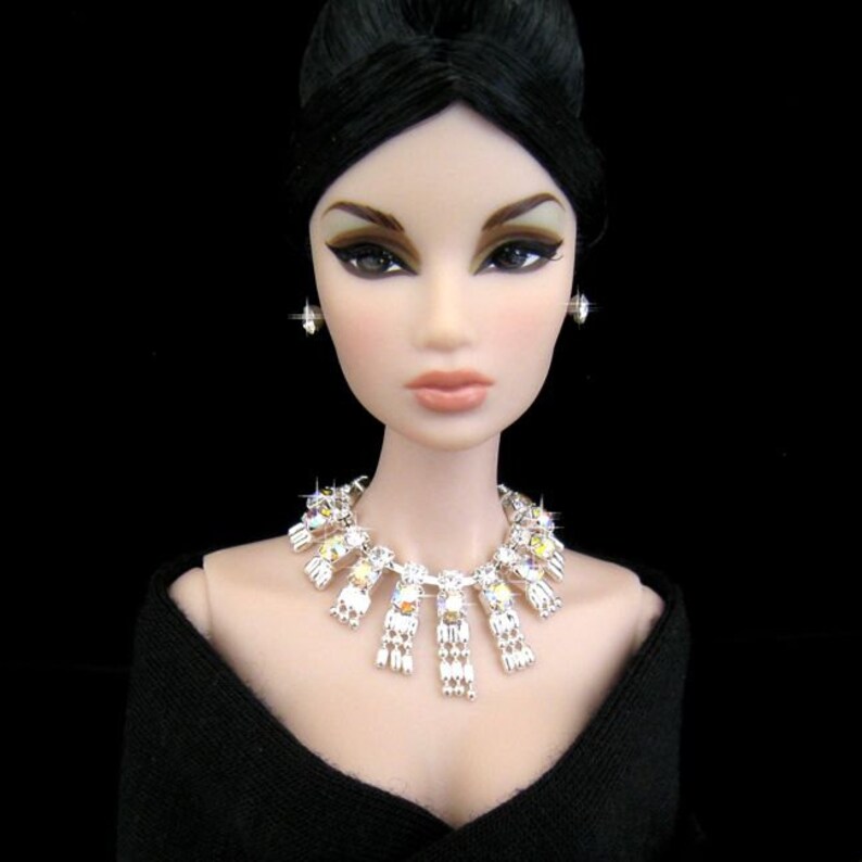Rhinestone Doll jewelry for Fashion Royalty, Barbie, and similar 12 fashion dolls by SohoDolls, necklace and earrings image 1