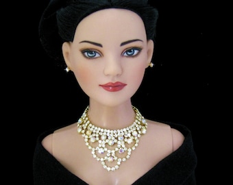 Doll jewelry for Tonner American Model, BJD,  and other 22” fashion dolls,  by SohoDolls, necklace and earrings