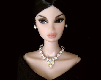 Rhinestone Doll jewelry for Fashion Royalty, Barbie, and similar 12” fashion dolls by SohoDolls, necklace and earrings