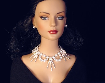 Doll Jewelry, Rhinestone necklace, earrings, for Tonner Tyler, Sybarite and other 16” fashion dolls by SohoDolls