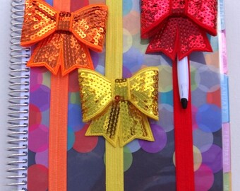 Sequin Bow Planner Band Planner Accessory Pen Holder Wedding Planner Bible Hymnal YOU PICK Color