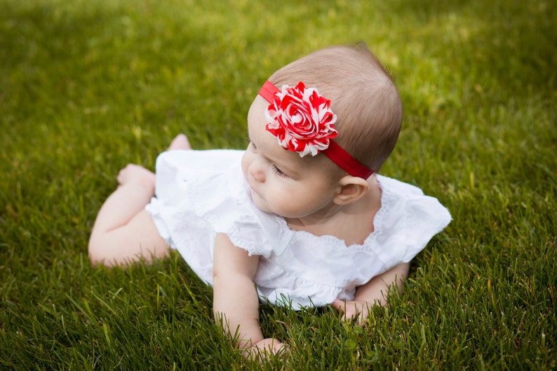 Newborn Infant Toddler Girl Adult Elastic Bow Baby Headband Red White Striped Simple Shabby Flower Christmas Gift or Photo Prop