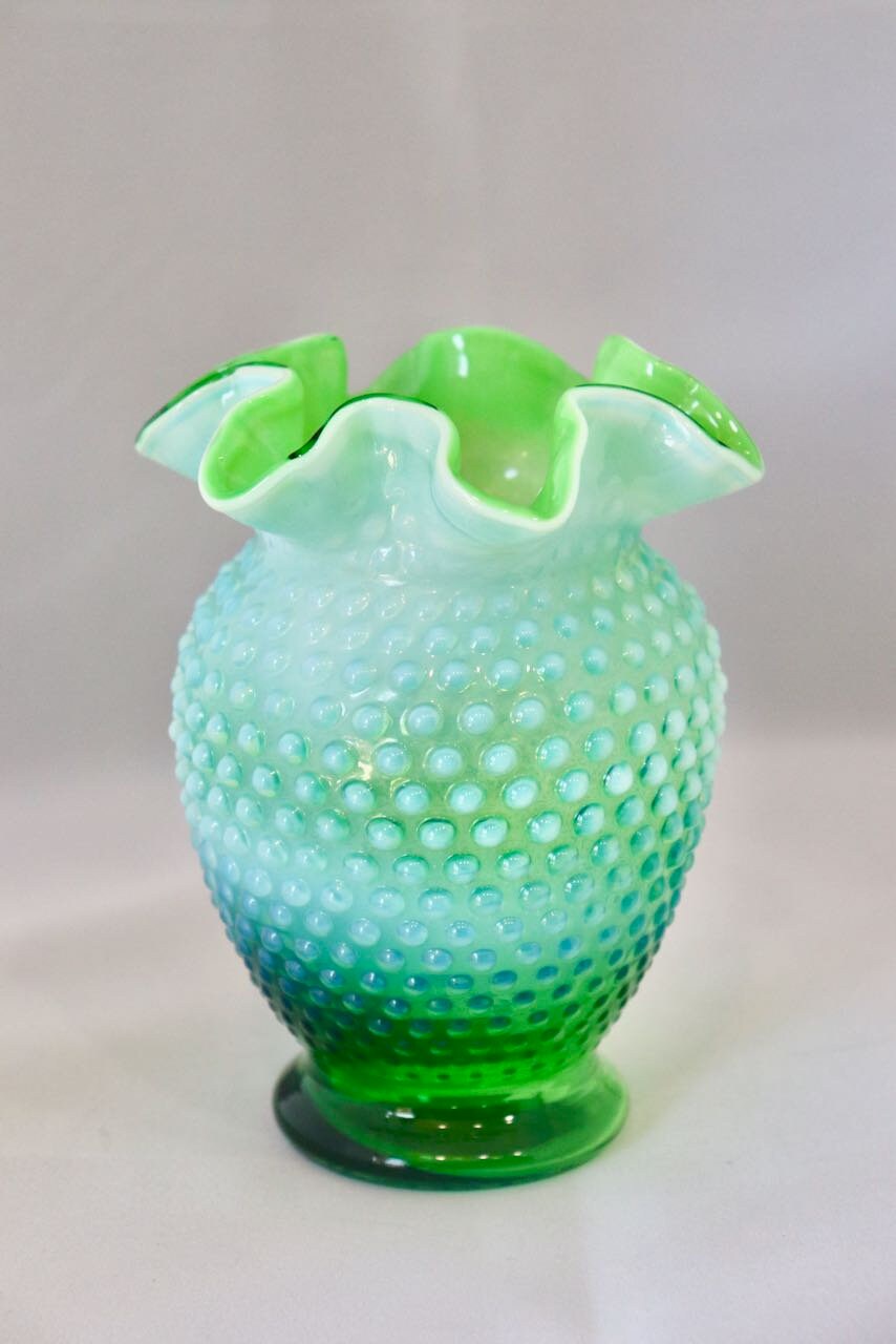 Vintage Fenton Vaseline Opalescent Hobnail Uranium Glass