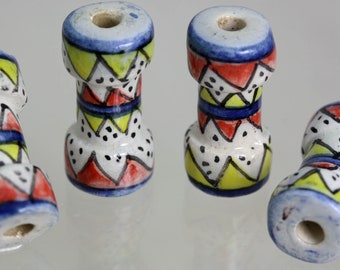 10 x Zig Zag  DRUM ceramic beads.  Hand Painted. Ideal for Hair, Jewellery & all crafts V087