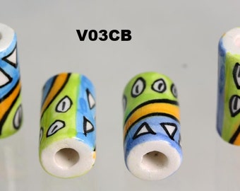 10 x Beads - Abstract  Design ceramic beads.  Hand Painted. Ideal for Hair, Jewellery & all crafts  V03CB