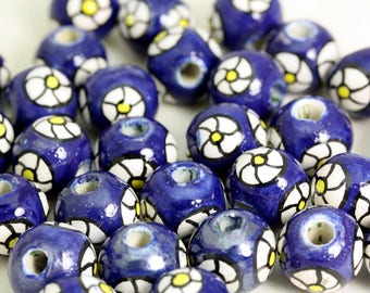 FLOWER Ball Peruaanse keramiek X 10 Beads Hand Painted. Ideaal voor haar, sieraden en alle ambachten V014