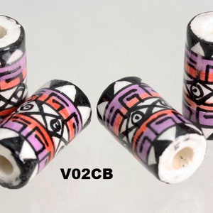 10 x Beads Geometrical Design ceramic beads.  Hand Painted. Ideal for Hair,Jewellery & all crafts -V02 CB
