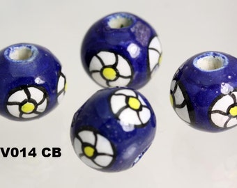 Blauwe bloem BALL Design keramische kralen. x 10 Handgeschilderd. Ideaal voor haar, sieraden en alle ambachten V014 CB