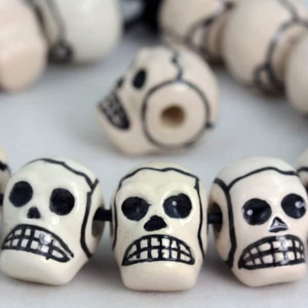 Glazed Ceramic  Skull beads. Crafts, Jewellery Making & Halloween Projects