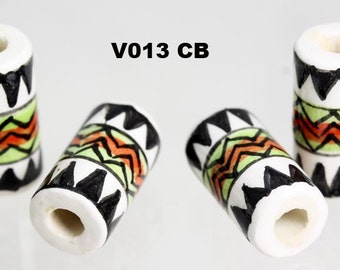 Zig Zag Design 10 X BEADS ceramic beads.  Hand Painted. Ideal for Hair,Jewellery & all crafts V013 CB