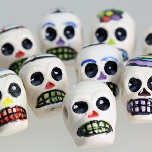 Painted Glazed Ceramic  Skull beads. Crafts, Jewellery Making & Halloween Projects