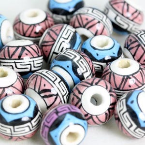 Hand-Painted Peruvian Ceramic Beads: Geometric Ball Design,  V015