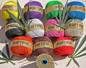 Hemp Twine cord.  1MM /24Lb BS. - (405ft)  130 Metre reel -   6 Strand ,lovely colours -Soft and flexible