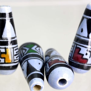 Hand Painted Peruvian Ceramic Teardrop Beads: Jewelry & Craft Supplies V071