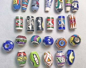 Peruvian Hand Painted Hair and Crafts ceramic  mixed glazed beads