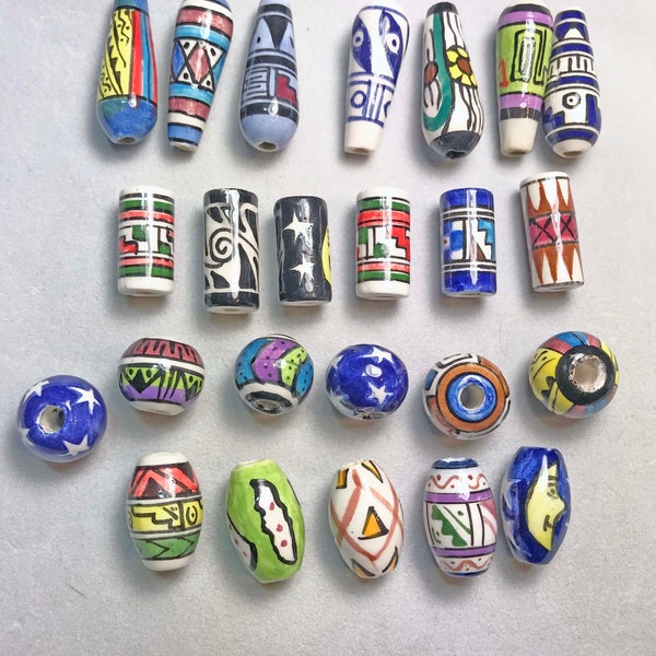 Peruvian Hand Painted Hair and Crafts ceramic  mixed glazed beads