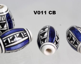 Geometrical 10 X   OVAL Design ceramic beads.  Hand Painted. Ideal for Hair,Jewellery & all crafts   V011 CB