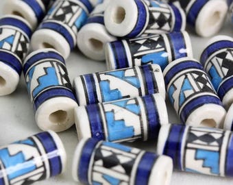 GEOMETRICAL TUBE X 10 Beads  Hand Painted. Ideal for Hair,Jewellery & all crafts V027