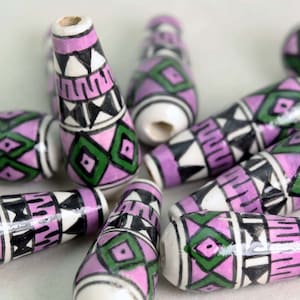 Geometrical Design 10 x TEAR DROP ceramic beads.  V044  Hand Painted. Ideal for Hair,Jewellery & all crafts