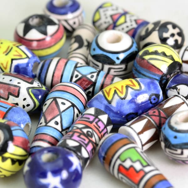 Mixed selection Design Ceramic beads.  Hand Painted. Ideal for Hair, Jewellery & all crafts