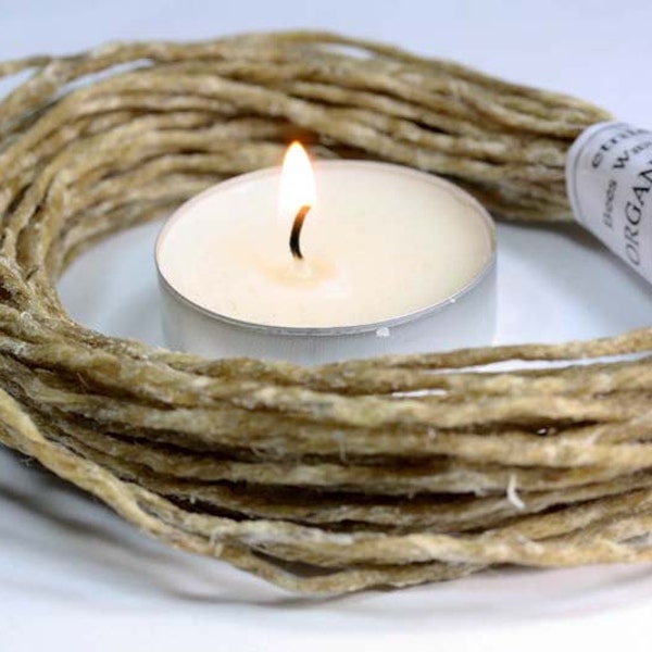 Organic Bees Waxed HEMP WICK,TWINE  /  Holds Flame like candle / Strong and Flexible for many craft use