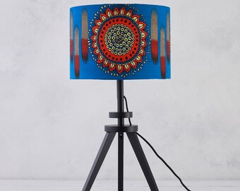 Lampshade African Wax Print Drum Lampshade Orange Geometric Etsy
