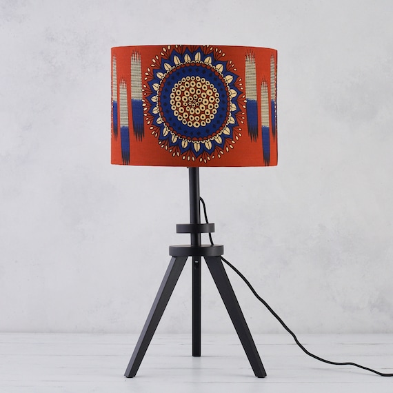 Lampshade African Wax Print Drum Lampshade Orange Blue Etsy
