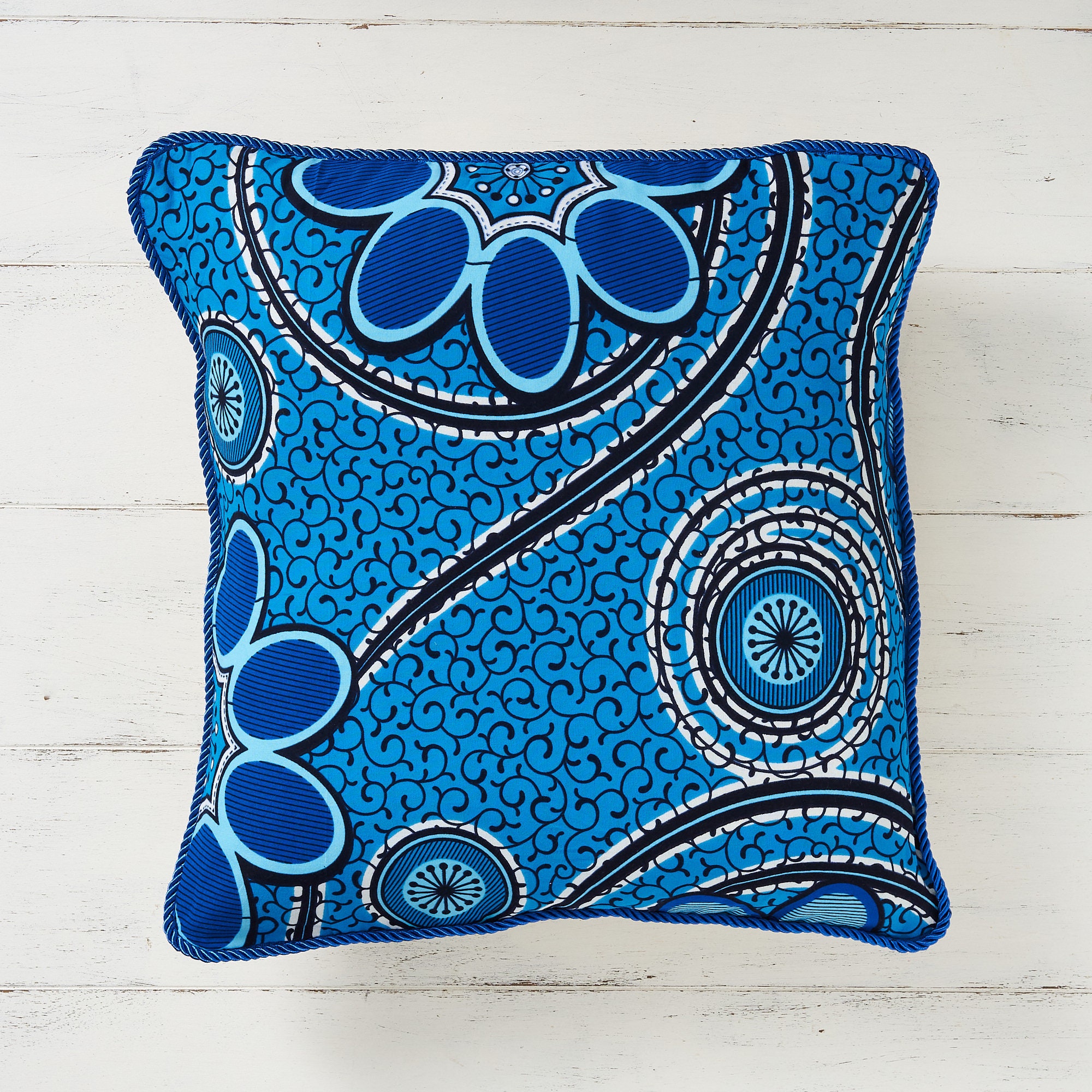 Blue Cushion Cover African Print Cushion Cover Decorative Throw Pillow Cover Blue Ankara Pillow Cover Sofa Cushion Cover