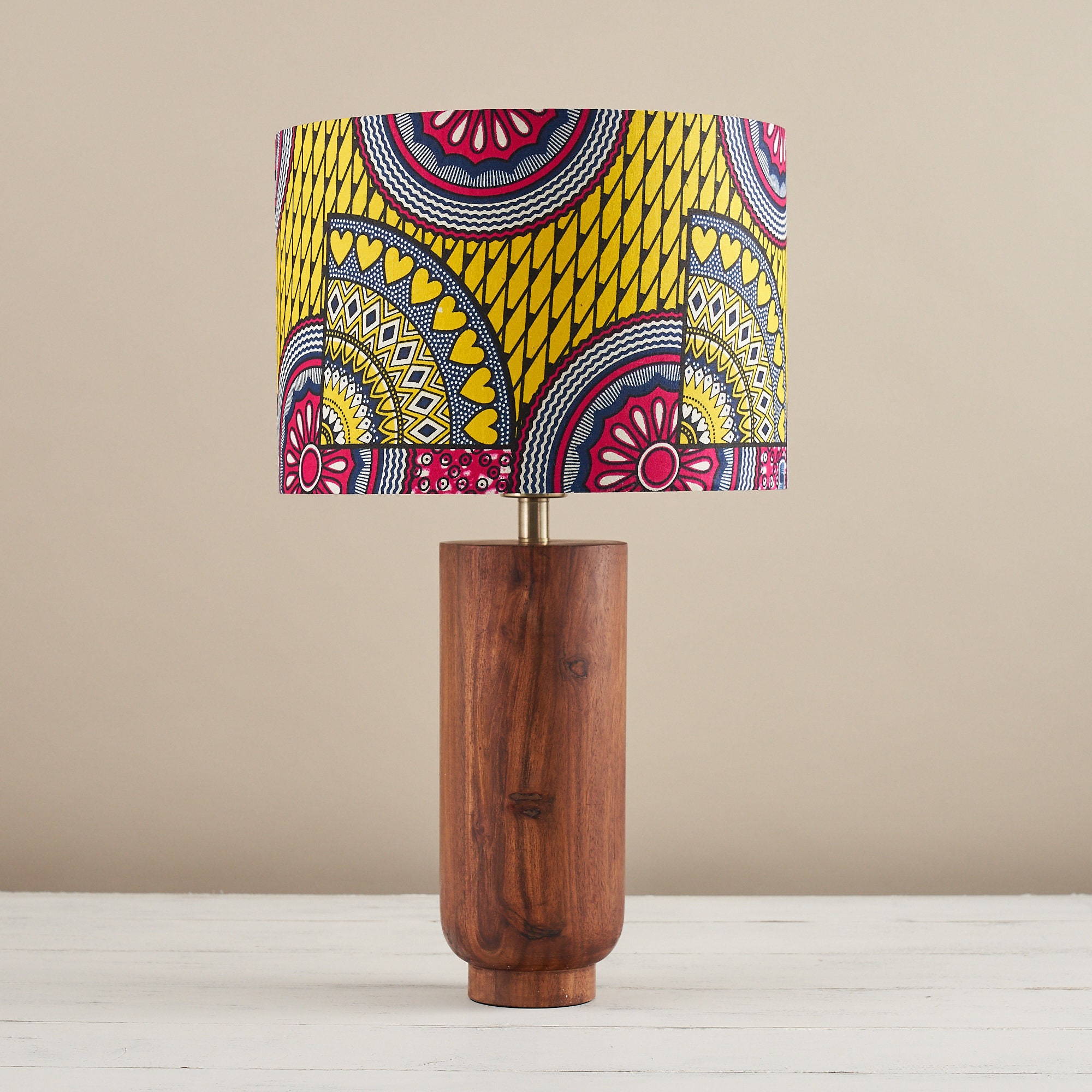 Etsy Design Awards Entry, Abat-Jour de Tambour d'impression Cire Africaine, Modèle Géométrique, Ombr