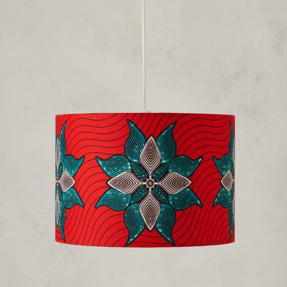 Lampshade African Wax Print Drum Lampshade Coral Geometric Etsy