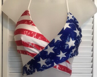 red white and blue strappy bikini