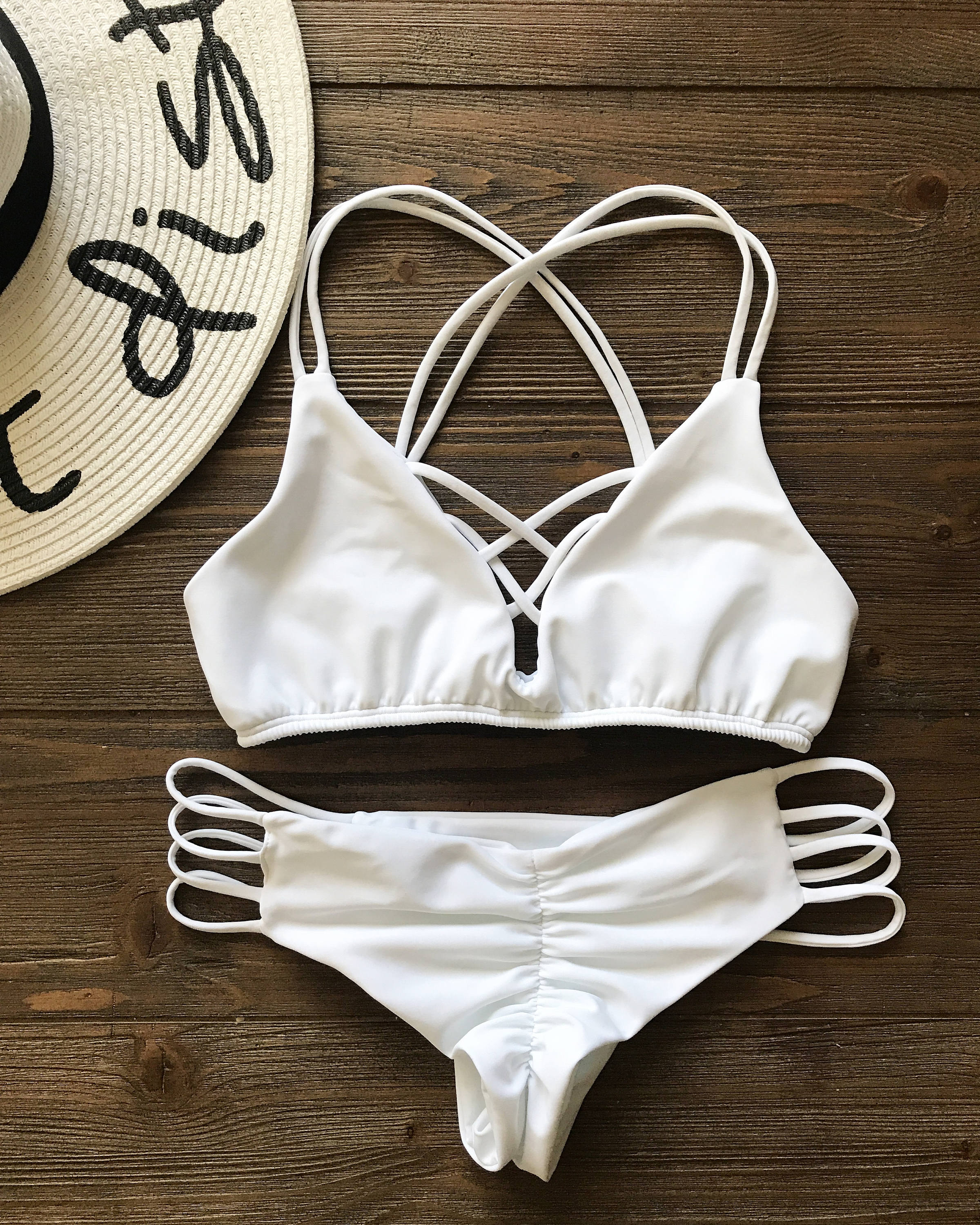 White Bikini Set Brazilian Cheeky Bikini Bottoms Strappy My XXX Hot Girl