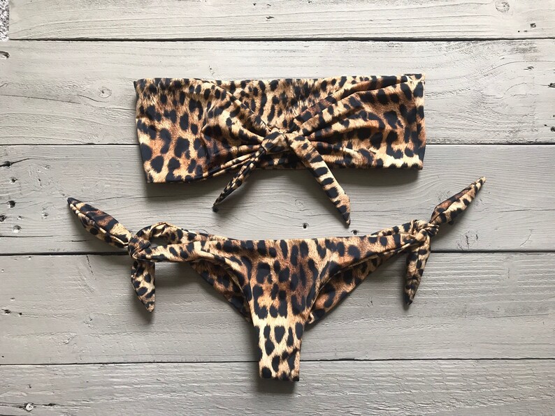 strapless leopard print bikini
