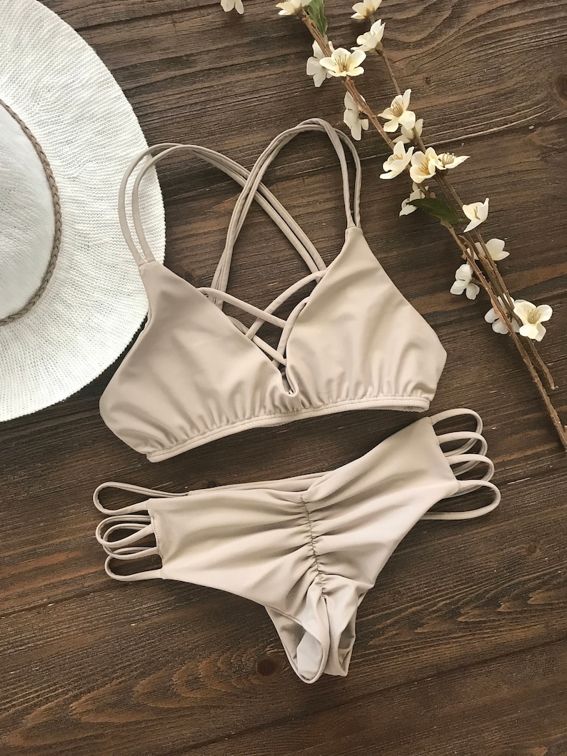 Nude Taupe Bikini Set Brazilian Cheeky Bikini Bottoms | Etsy