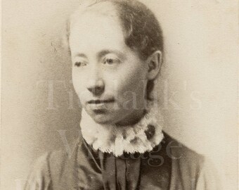 Victorian Young Woman, Ruffled Collar, Vignette Portrait ~ CDV Photo ~ W Morgan & Co. of Greenwich ~ 1870s Antique Carte de Visite