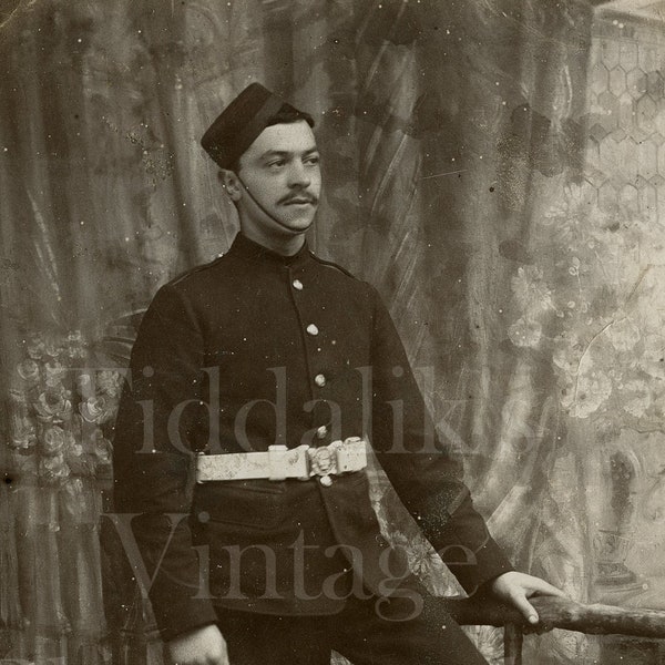 Victorian / Edwardian Man in Military Dress Uniform ~ Formal Studio Portrait ~ 5.5 X 4 Inches Antique Photograph