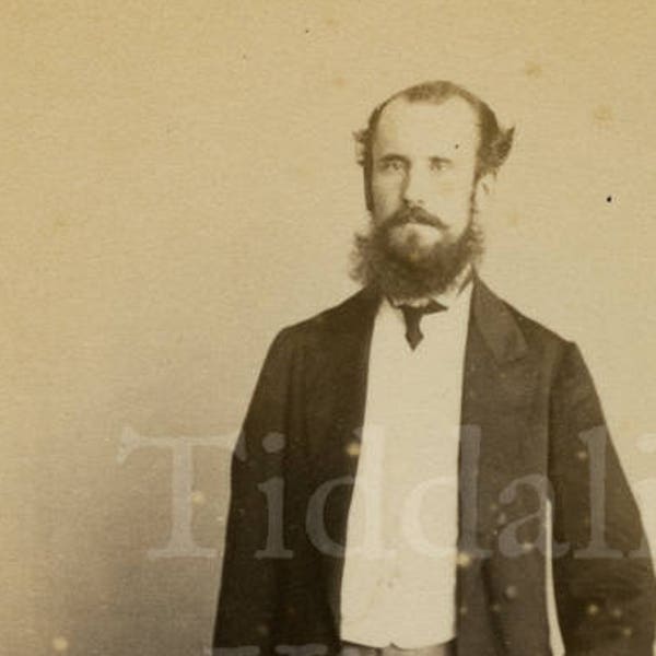 CDV Carte de Visite Photo Victorian Bearded Standing Smart Man Portrait - W M Callister of Douglas Isle of Man England - Antique Photograph
