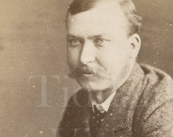 CDV Photo Victorian Young Handsome Mustached Man, Portrait ~ W S Spanton Bury St. Edmunds ~ 1870s Antique Carte de Visite Photograph
