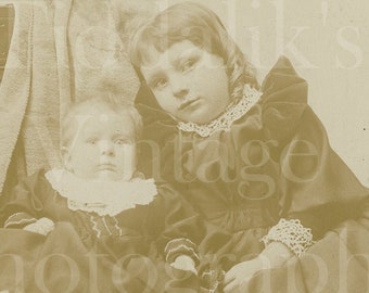 Victorian 2 Young Children, Seated Portrait ~ Cabinet Card Photo ~ A G Westlake of Toronto, Canada ~ Antique Photograph