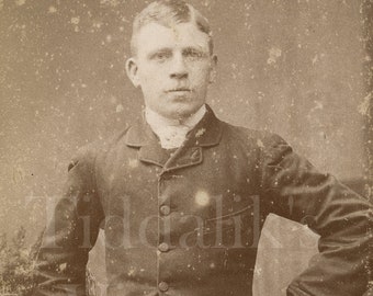 CDV Photo Victorian Young Handsome Man, Standing Portrait ~ F W Evans of London ~ Antique 1870s Carte de Visite Photograph
