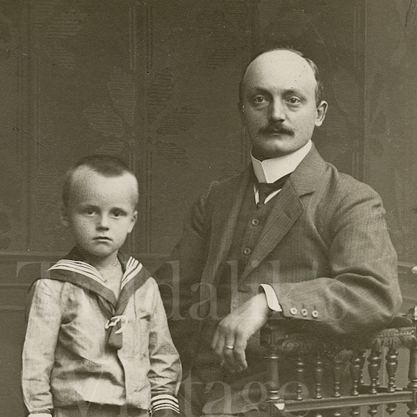 Edwardian Father and Son, Sailors Outfit ~ Portrait ~ CDV Photo ~ Ant. Kilzer of Coblenz ~ 1900s Antique Carte de Visite Photograph