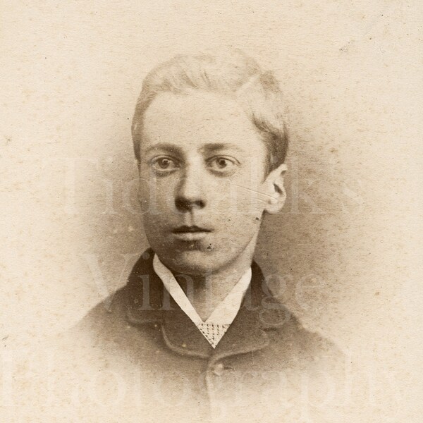 Victorian Young Boy, Vignette Portrait ~ CDV Photo ~ J S Hazard of Clapham Common, London ~ 1880s Antique Carte de Visite Photograph