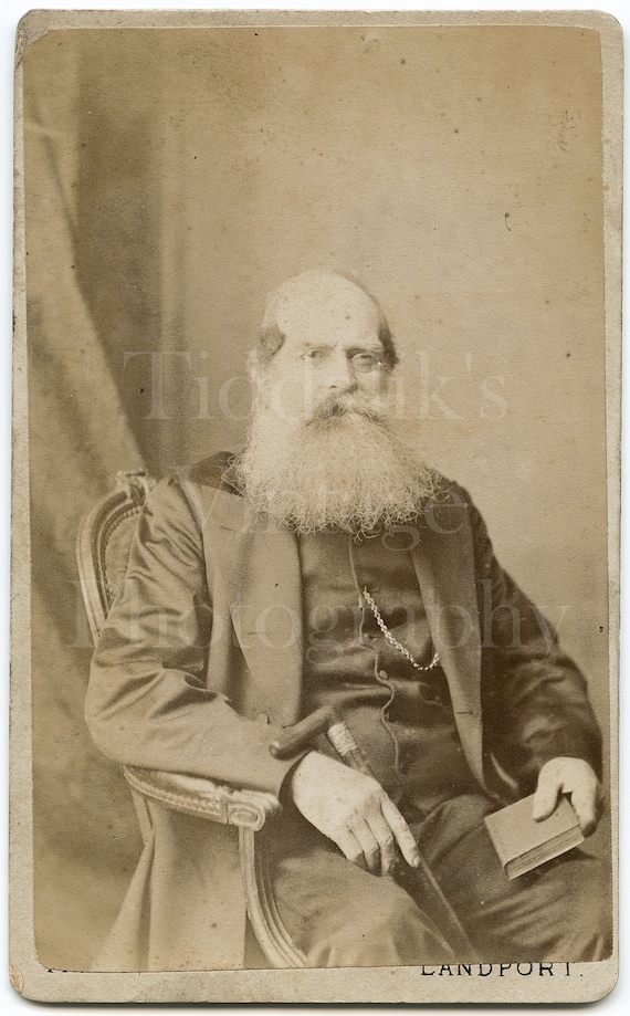 Victorian Man, Huge White Beard, Glasses, Book & Cane, Seated Portrait CDV  Photo W V Amey of Portsmouth 1870s Antique Carte De Visite -  Canada